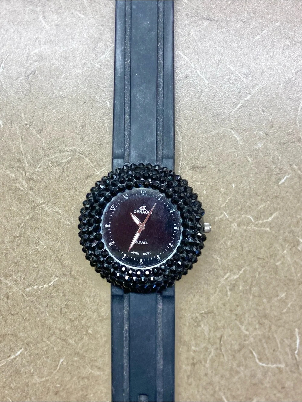 Black Crystal Bezel Quartz Watch